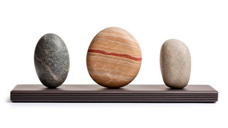 Three marble stones isolated on white background. Minimalist.の素材