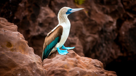 Blue footed booby (Sula nebouxii) sitting on a rock.の素材