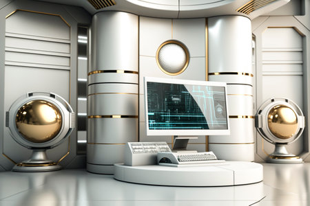 A futuristic space station with a computer.の素材