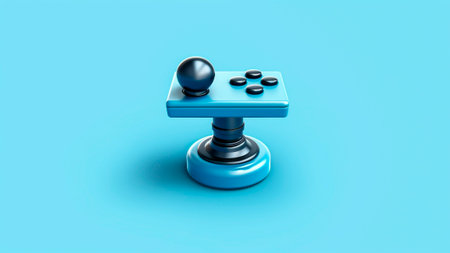 A vintage joystick isolated on blue background.の素材