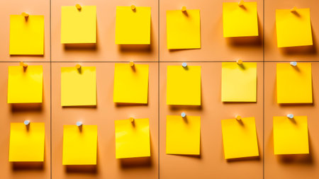 Yellow sticky notes on the wall. Business concept.の素材