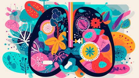 Colorful abstract background with human lungs. Illustration.の素材