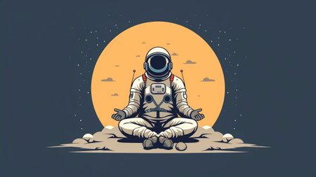 An astronaut peacefully meditating on the moon.の素材