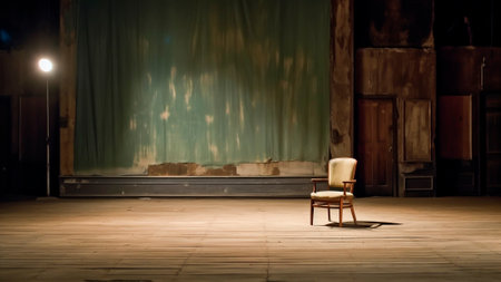A lone chair sits on an empty old room.の素材