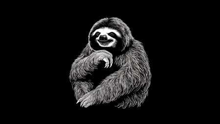 Sloth on a black background. Black and white illustration.の素材