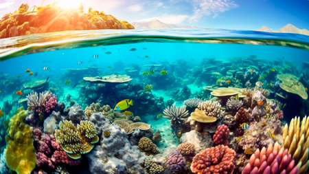 Underwater view of beautiful coral reef with fish.の素材