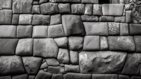 Black and white photo of stone wall texture.の素材