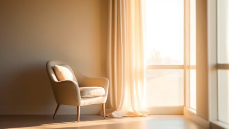 A simple composition of a lone chair positioned by a window.の素材
