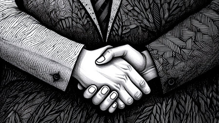 Handshake of business people. Black and white illustration.の素材