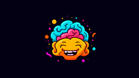 A cartoon of brain smiling. Illustration.の素材