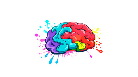Cartoon happy face with brain. Illustration.の素材