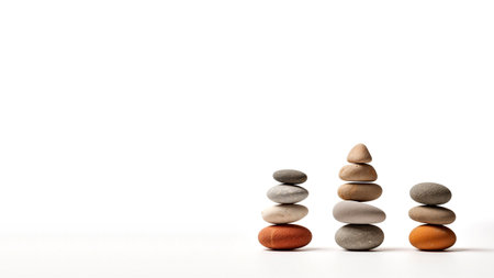Pyramid of zen stones isolated on white background with copy space.の素材