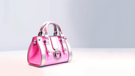 Pink women's handbag on a white background with copy space.の素材