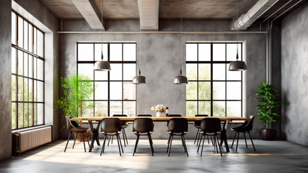 Interior of modern dining room with concrete walls in Industrial style.の素材