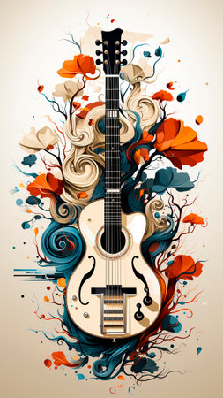 Guitar on abstract floral background.の素材