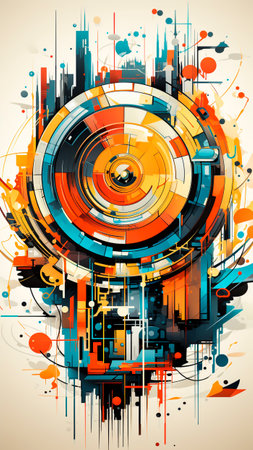 An abstract vinyl record with the circular form geometric patterns and shapes.の素材