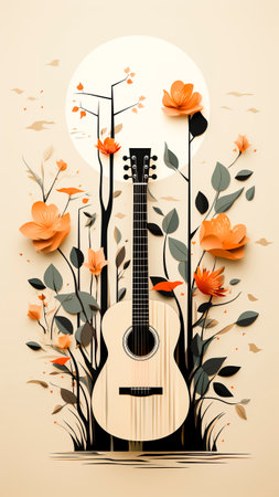 Abstract artwork electric guitar with flowers.の素材
