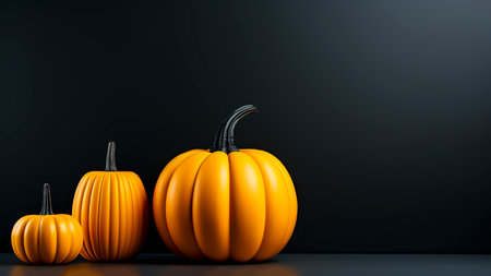 Halloween pumpkins on black background with copy space. Halloween concept.の素材