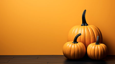 Halloween pumpkins on an orange background with copy space. Halloween concept.の素材