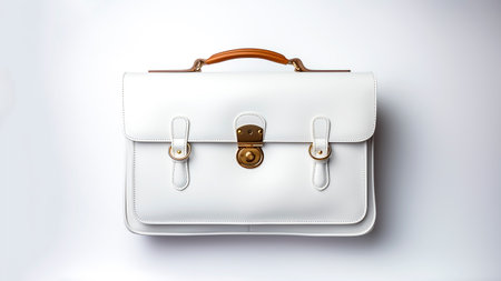 White leather briefcase isolated on white background. Business concept.の素材