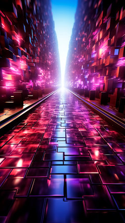 Futuristic corridor with glowing neon lights. Technology futuristic concept.の素材