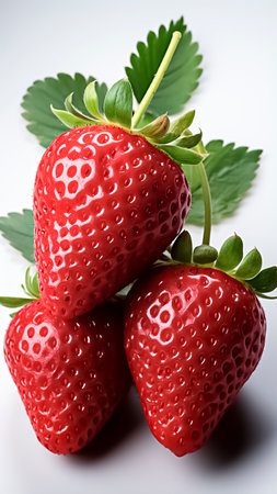 Strawberries with leaves on a white background. Healthy food concept.の素材