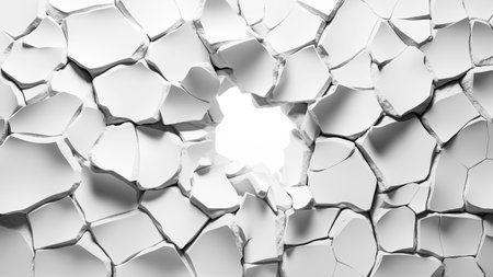 Broken white wall. Cracked wall background.の素材
