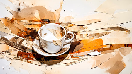 Coffee cup with fragmented shape on the abstract background.の素材