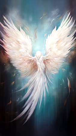 Angel wings in the night sky. Digital painting. Color effect.の素材