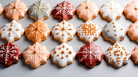 Christmas gingerbread cookies with snowflakes on white background. Happy Christmas. Merry Christmas.の素材