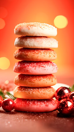 Christmas cookies on a red background. Holiday background. Merry Christmas. Happy Christmas.の素材