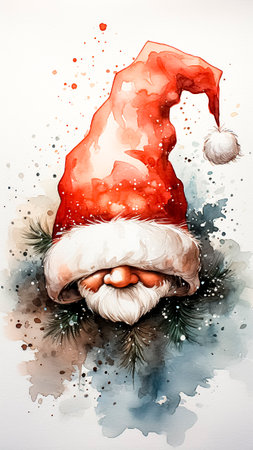 Santa Claus face on white background. Watercolorpainting. Christmas illustration.の素材