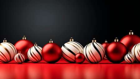 Christmas baubles on a black background with copyspace. Christmas and New Year concept.の素材