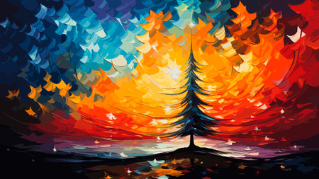 Christmas tree with colorful abstract background. Abstract Christmas Illustration.の素材