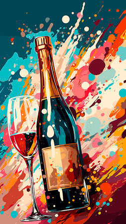 Bottle of champagne and glass on abstract background. New year concept illustration.の素材