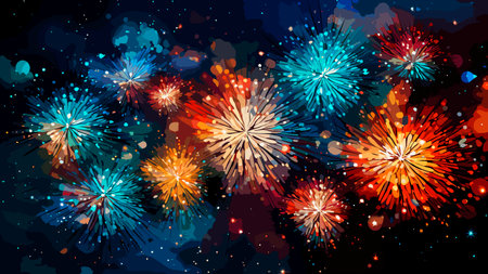 Colorful fireworks on dark background. New Year concept.の素材