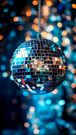 Disco ball with bokeh background. Party and nightlife concept.の素材