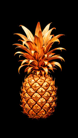 Golden pineapple isolated on black background. Tropical fruits. Summer concept.の素材