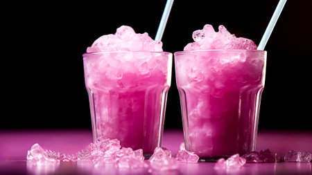 Pink granita on a black background. Summer drinks concept.の素材