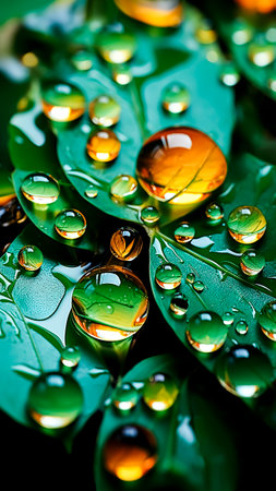 Water drops on green leaf. Macro. Close-up. Abstract background for design.の素材
