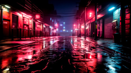Blurred image of a street at night. Dark urban scene.の素材