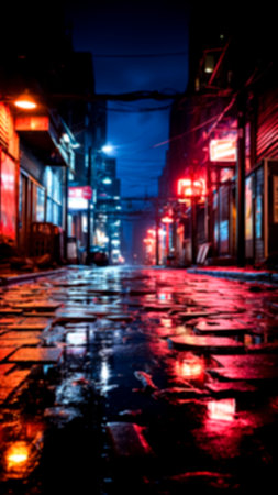 Blurred image of a street at night. Dark urban scene.の素材