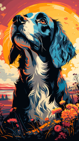 Beautiful dog on the background of the sunset.の素材