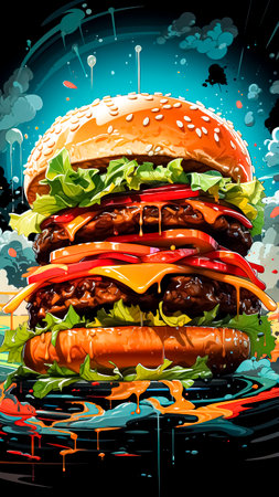Delicious hamburger illustration. Fast food concept.の素材
