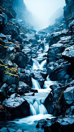 Waterfall in the mountains. Mountain landscape. Environment Concept.の素材