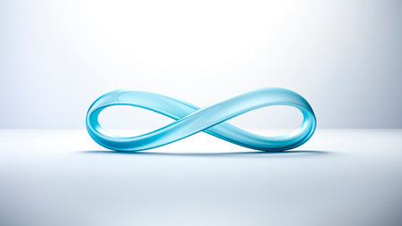Blue infinity symbol on a white background.の素材