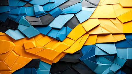 Abstract background made of colorful geometric shapes. Abstract representation of the Ukrainian flag.の素材