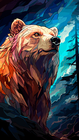 Polar bear Illustration on abstract background. Arctic abstract. Art and wildlife concept.の素材