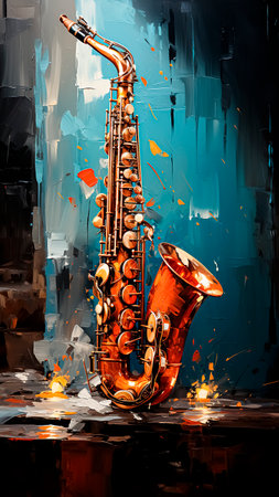 Abstract color painting of saxophone in watercolor style. Music concept.の素材