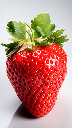 Strawberry with leaves on a white background. Studio shot.の素材